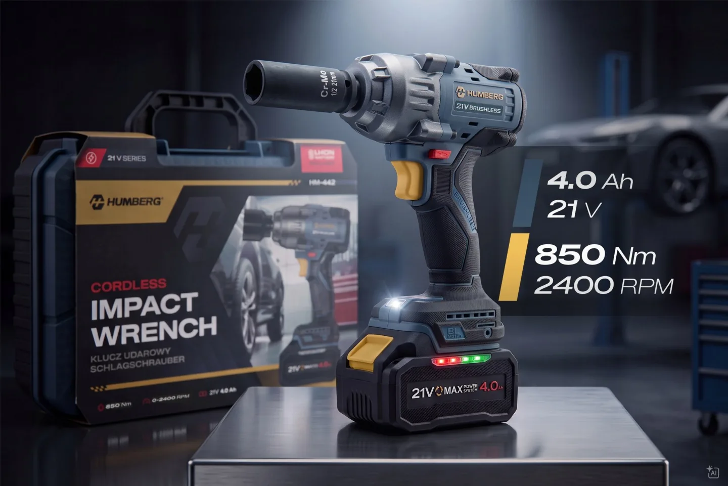 Cheie de impact cu acumulator 21V 850Nm Humberg HM-442