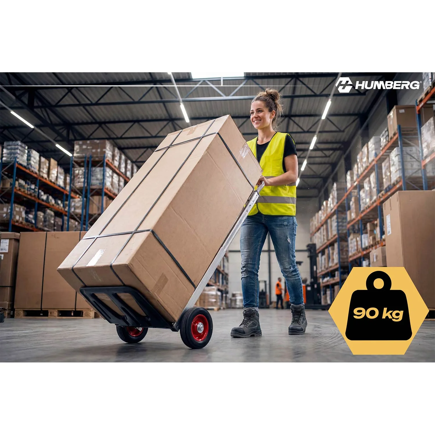 Termékkép 8: Összecsukható szállítókocsi, kétkerekű kézikocsi, raktári, 90 kg, Humberg HM-518