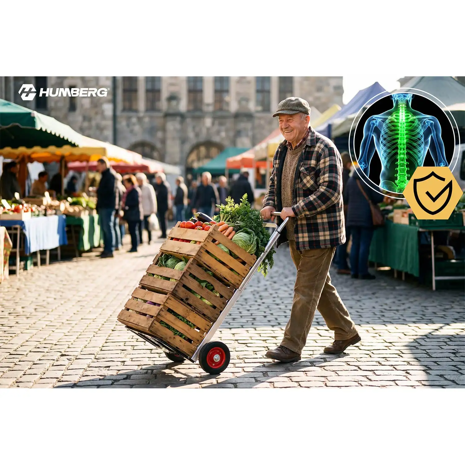 Termékkép 7: Összecsukható szállítókocsi, kétkerekű kézikocsi, raktári, 90 kg, Humberg HM-518
