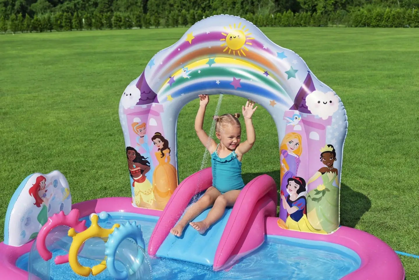Termékkép 2: Felfújható gyerek játszótér kertbe csúszdával Princess Disney 221 x 193 x 140 cm Bestway 53175