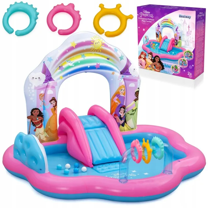 Felfújható gyerek játszótér kertbe csúszdával Princess Disney 221 x 193 x 140 cm Bestway 53175