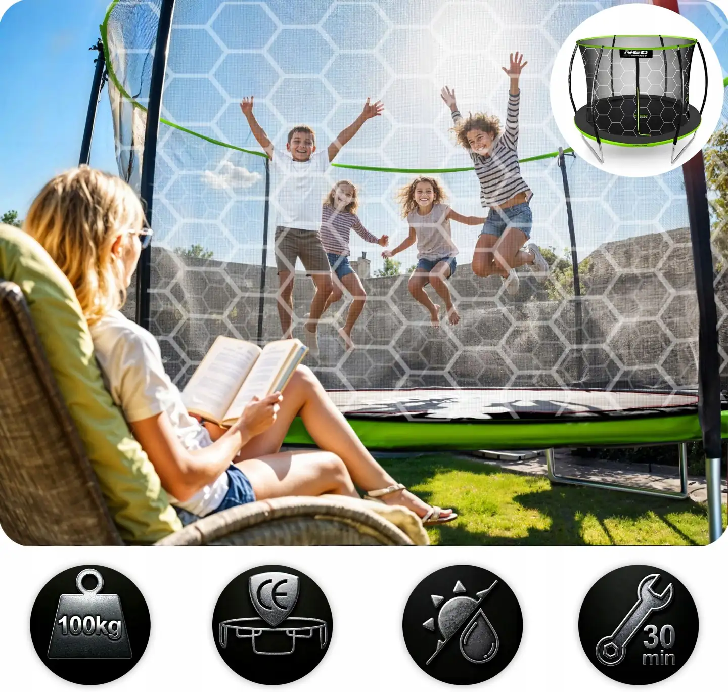 Termékkép 12: Profilos kerti trambulin 8 ft/252 cm belső hálóval, Neo-Sport