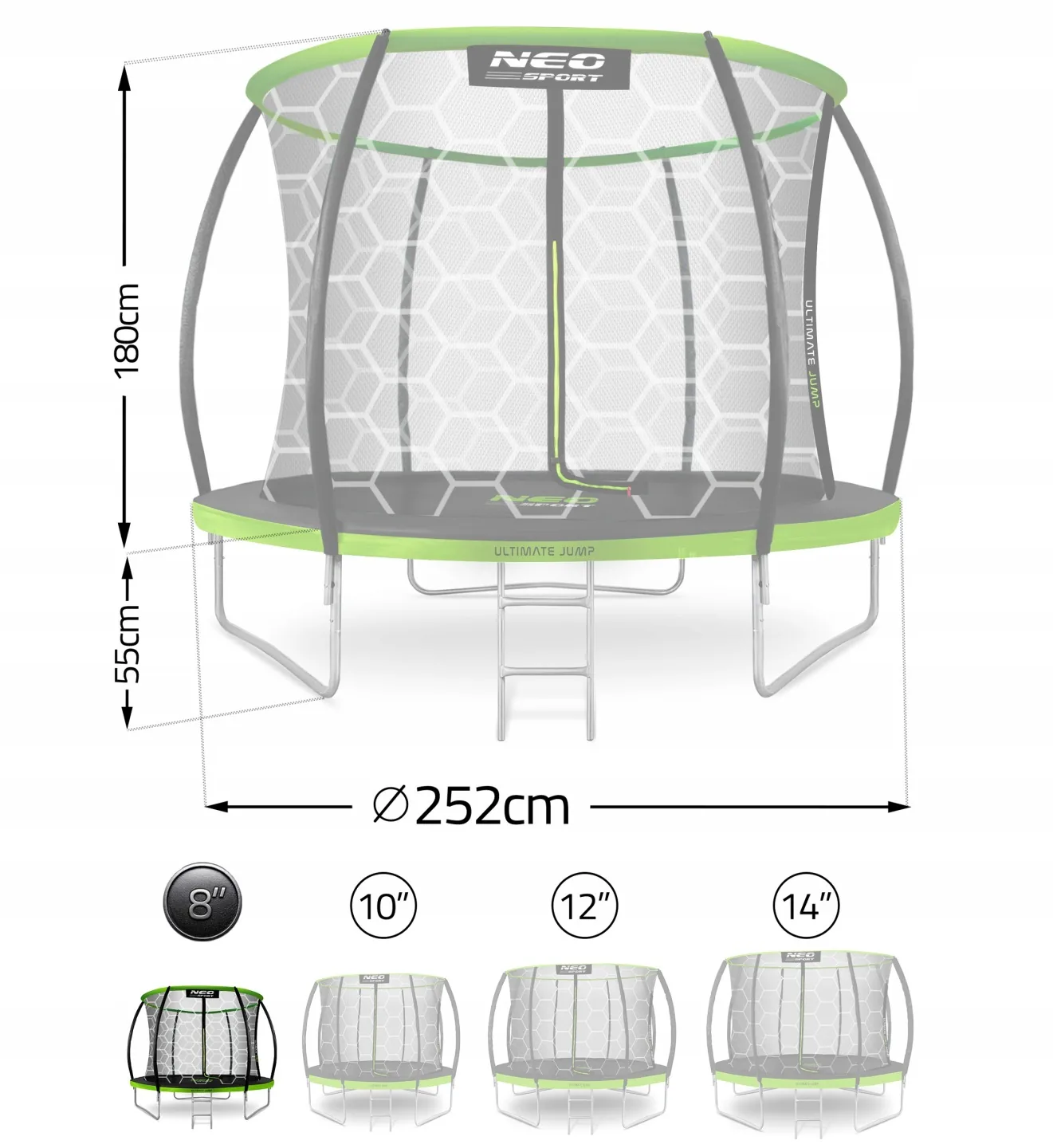 Termékkép 11: Profilos kerti trambulin 8 ft/252 cm belső hálóval, Neo-Sport