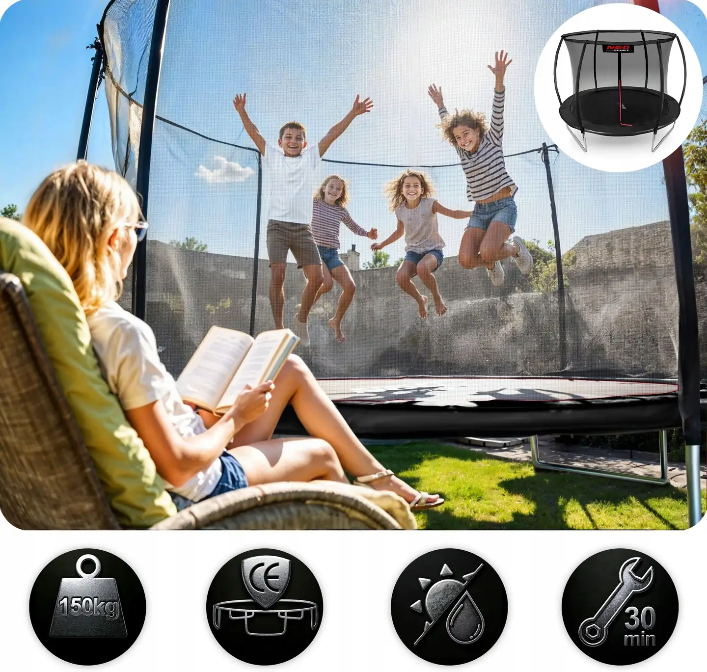 Termékkép 9: Profilozott kerti trambulin 10 ft/312 cm belső hálóval, Neo-Sport