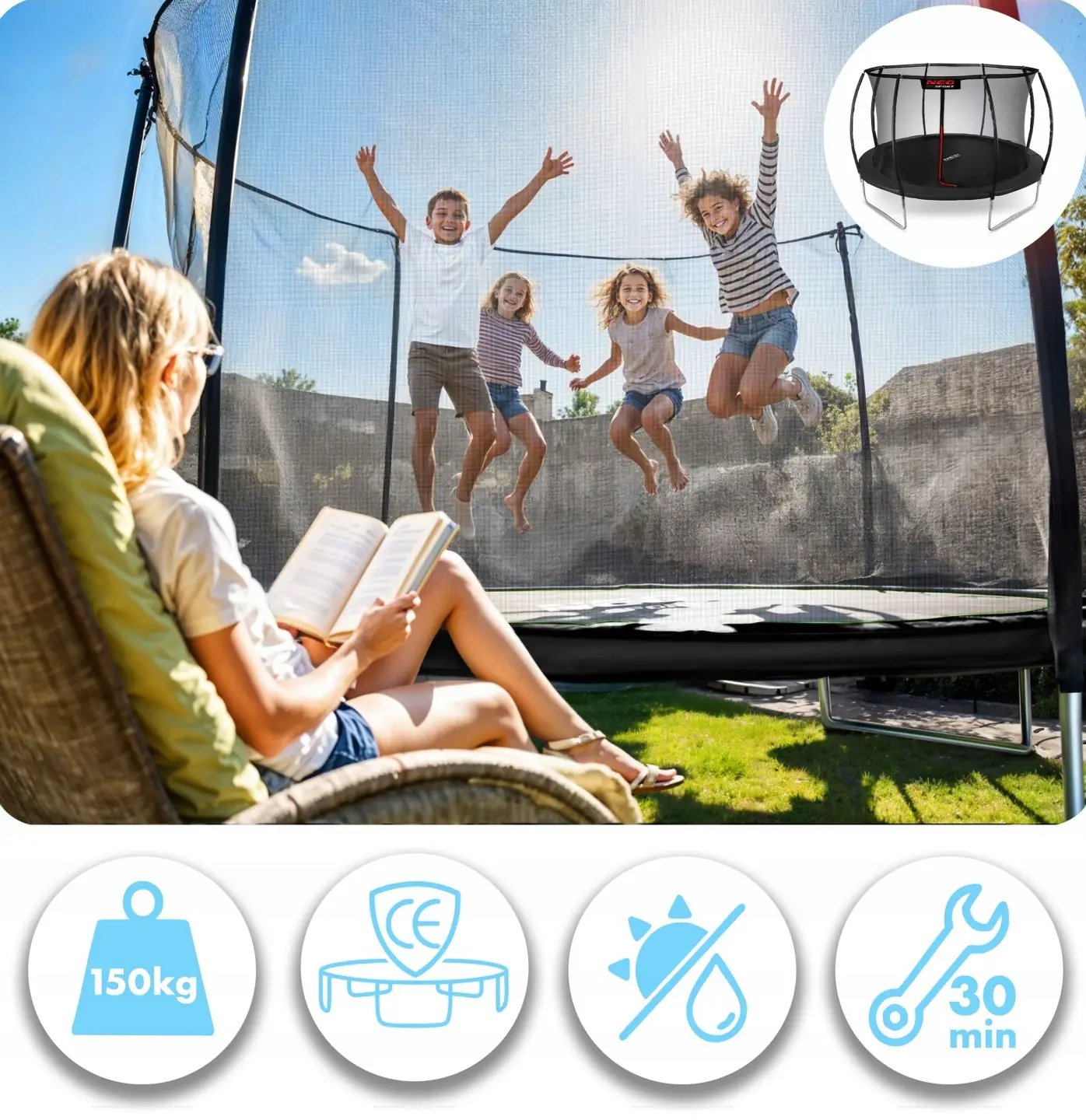 Termékkép 9: Neo-Sport kerti, profilozott trambulin 12 ft/374 cm belső hálóval