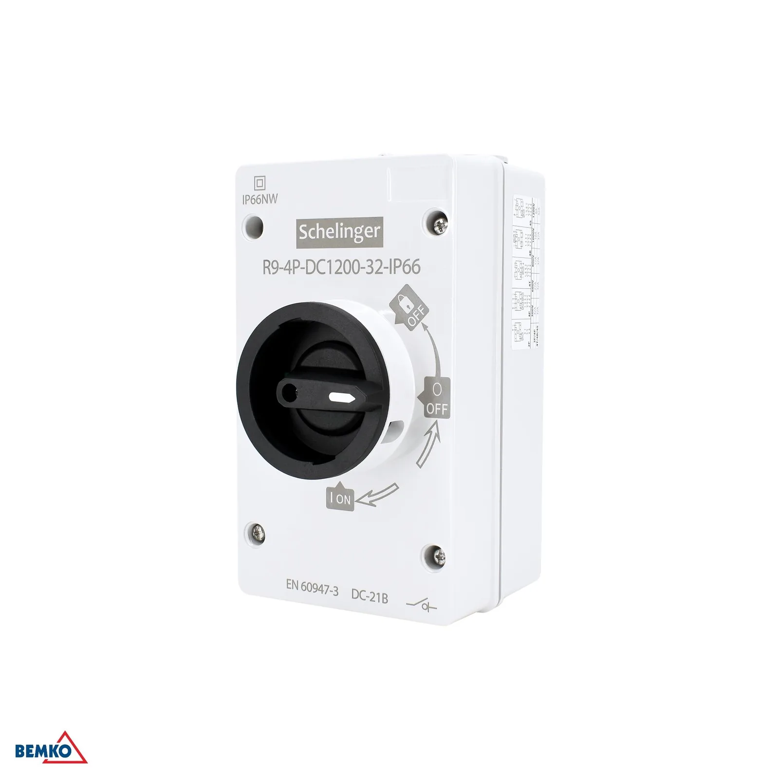 Schelinger fotovoltni odklopnik 4P 1200 V DC 32 A IP66 BM-A11-R9-4P-DC1200-32-IP66