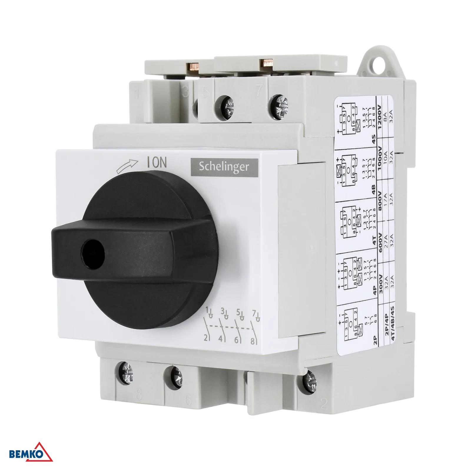 Schelinger fotonapetostni odklopnik 4P 1200 V DC 32 A za DIN letev BM-A11-R9-4P-DC1200-32