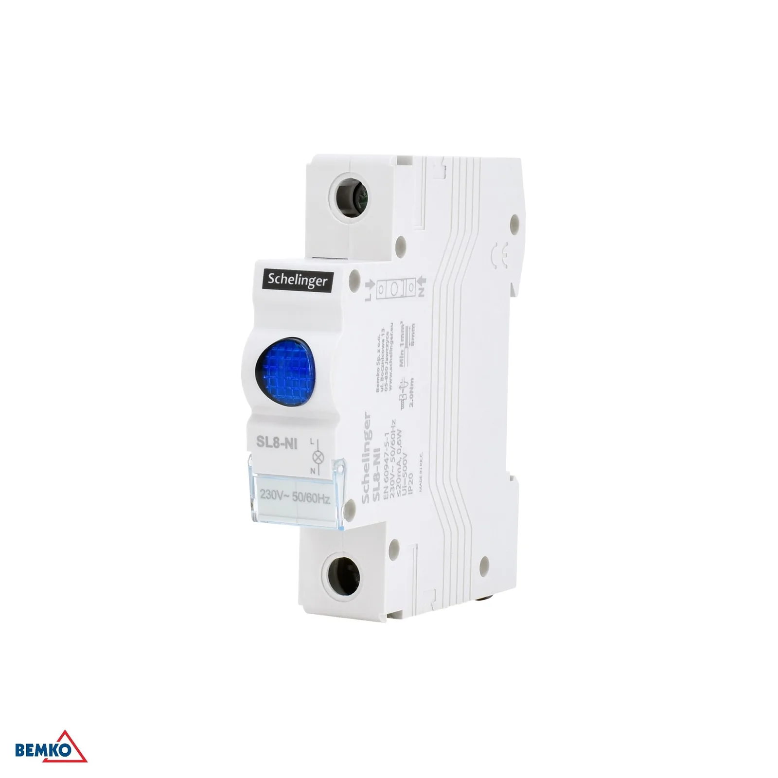 Schelinger LED jelzőfény 230 V kék DIN sínre BM-A15-SL8-NI