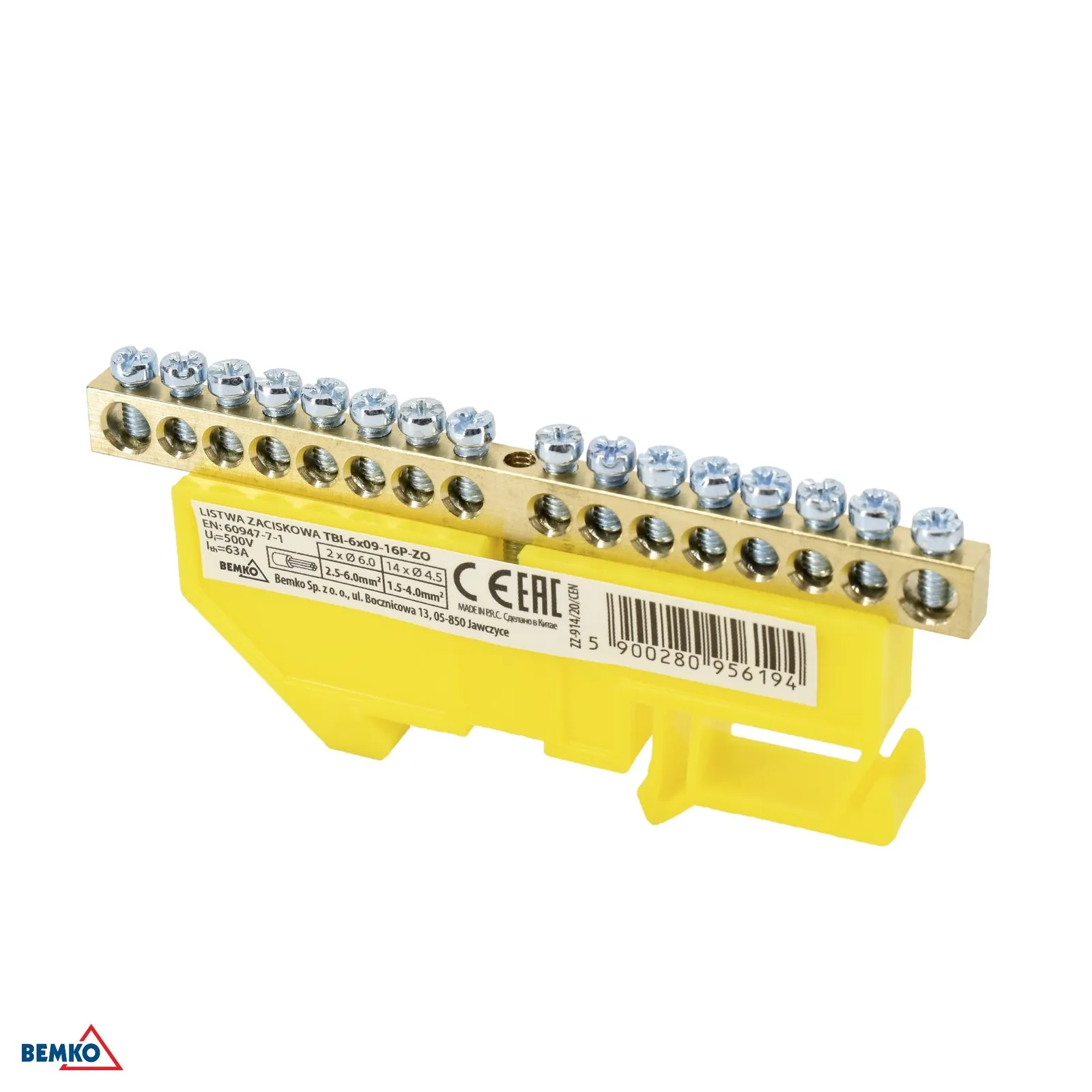 Schelinger prolazna stezaljka za DIN šinu 35 mm 63A 500V BM-A18-TBI-6X09-16P-ZO