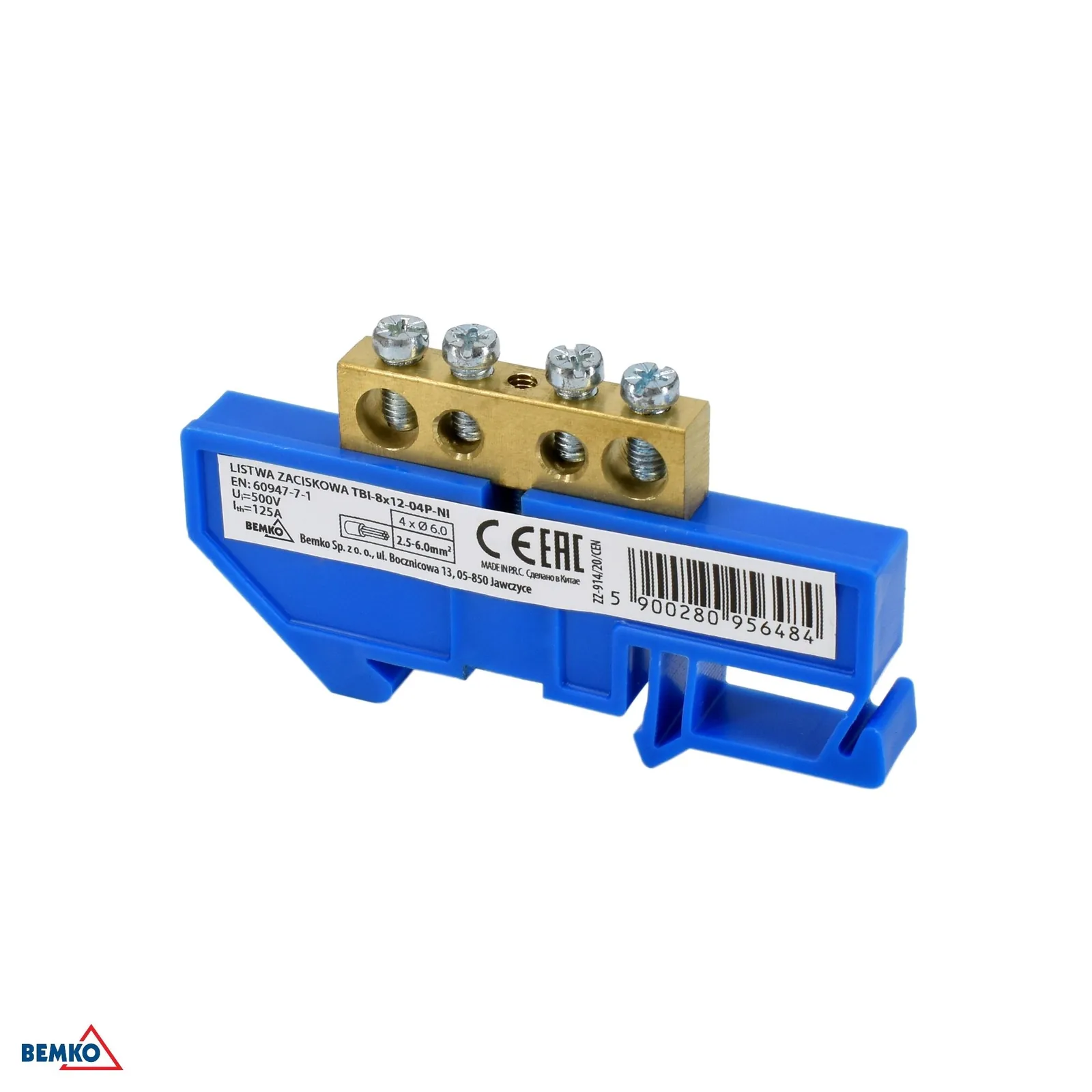 Schelinger svorkovnica na DIN letev 35 mm, 1 modul, 125 A, 500 V BM-A18-TBI-8X12-04P-NI
