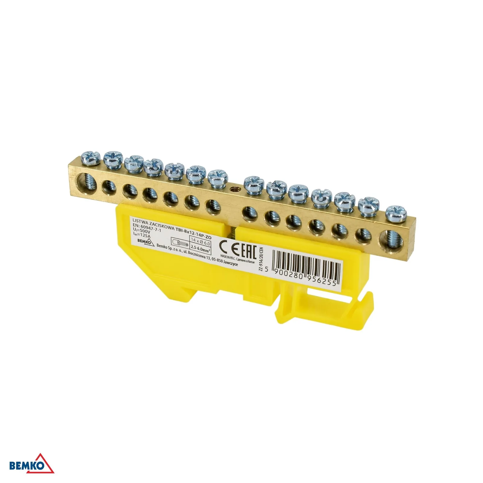 Schelinger sorkapocs DIN sínre 125 A 500 V sárga BM-A18-TBI-8X12-14P-ZO