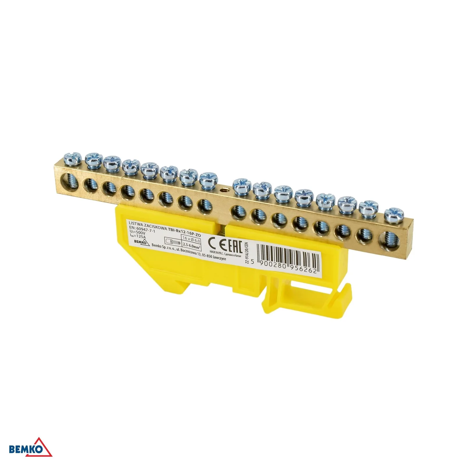 Schelinger sorkapocs 35 mm-es DIN sínre, 125 A, 6 mm², sárga BM-A18-TBI-8X12-16P-ZO