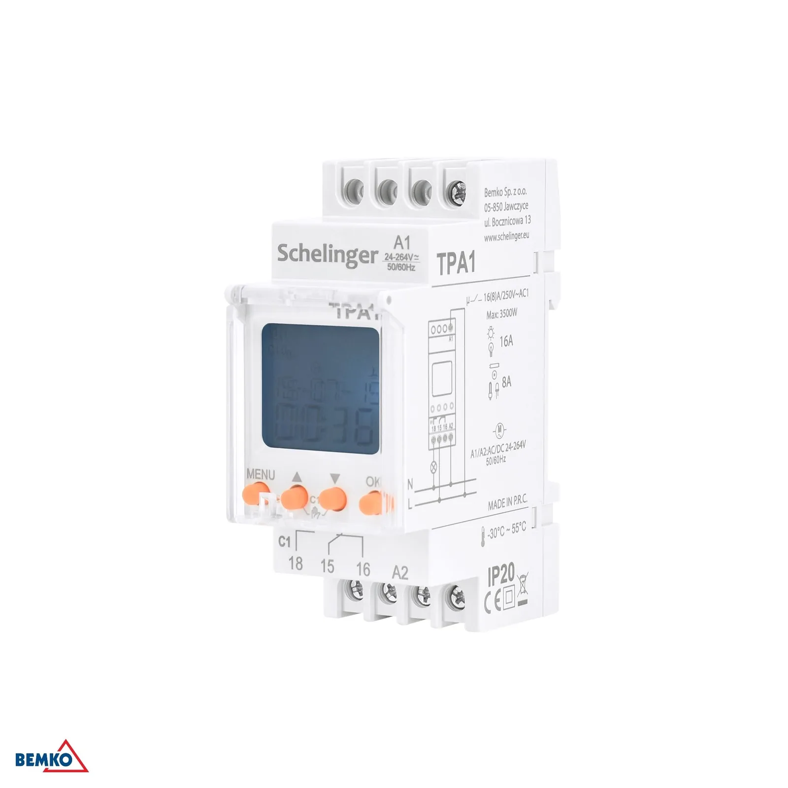 Schelinger csillagászati időkapcsoló DIN sínre 24–264 V AC/DC, 1 csatorna BM-A25-TPA1