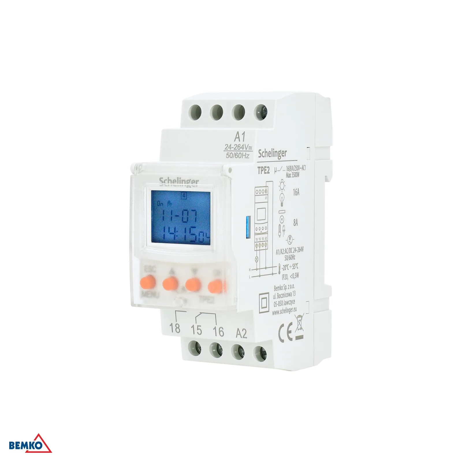 Elektronski časovni rele Schelinger za DIN letev, 2 modula BM-A26-TPE2