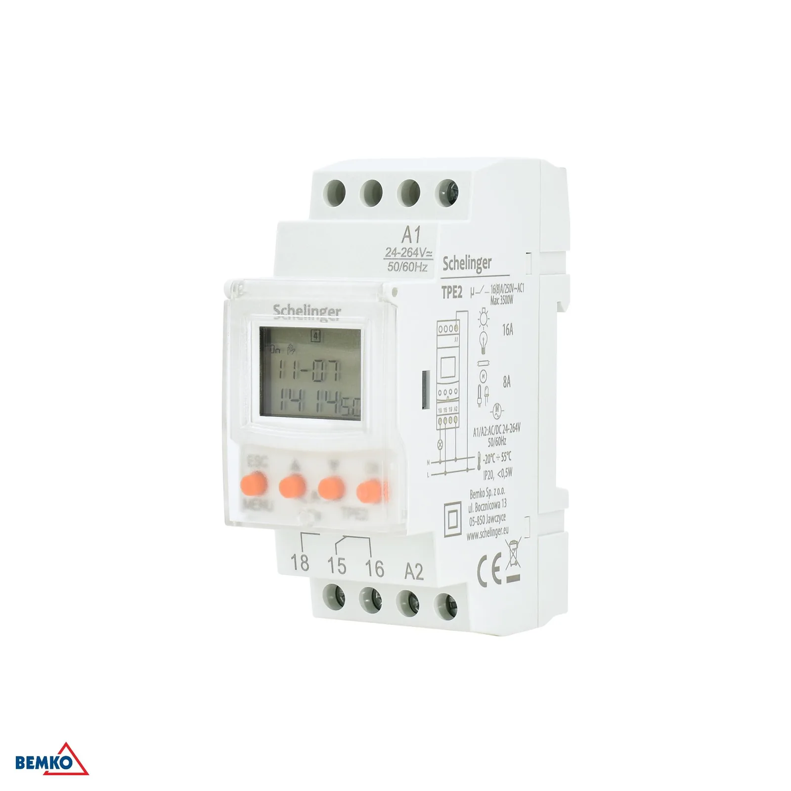 Elektronski časovni rele Schelinger za DIN letev, 2 modula BM-A26-TPE2