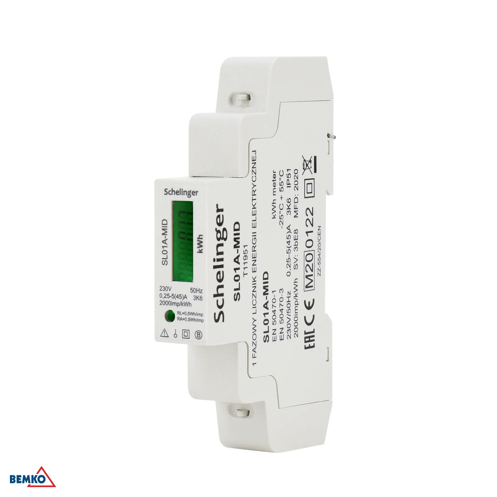 Enofazni števec energije za DIN letev Schelinger 1 modul 230 V 45 A BM-A31-SL01A-MID