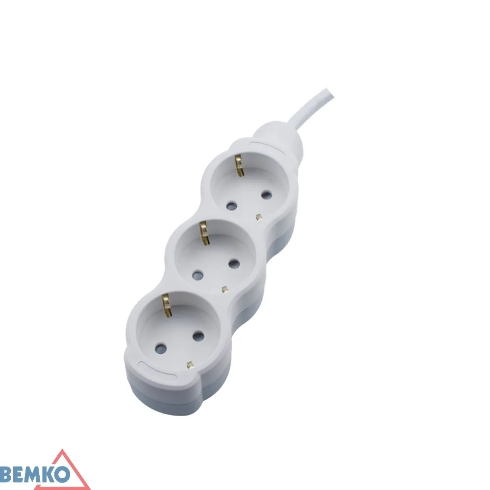 Bemko Schuko hosszabbító kábel 3 aljzattal, 1,5 m, fehér, BM-B06-NB3GS1M