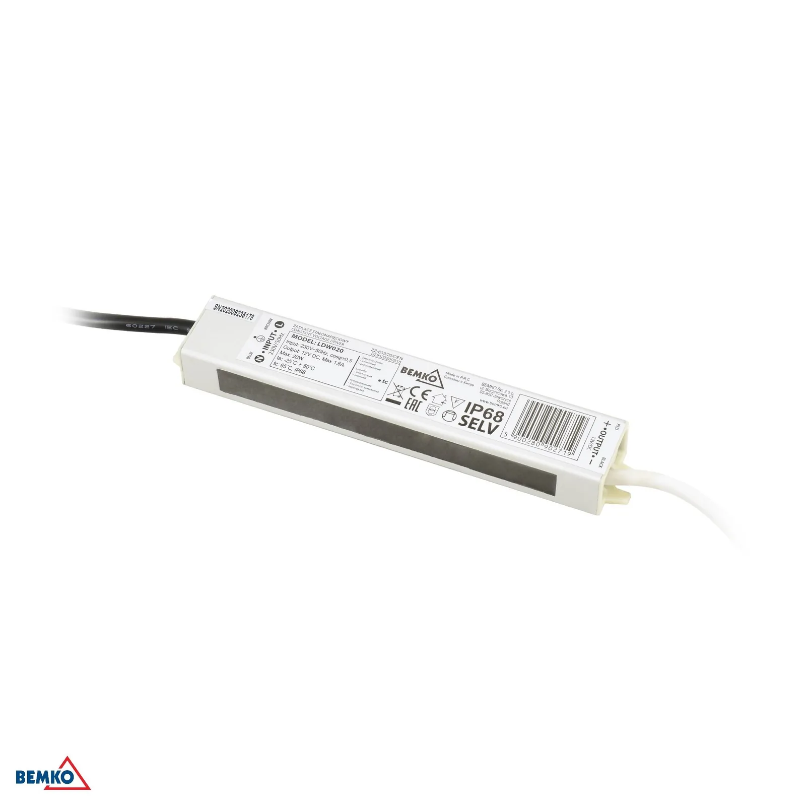 Bemko hermetikus LED transzformátor 12V IP68 20W BM-B42-LDW020