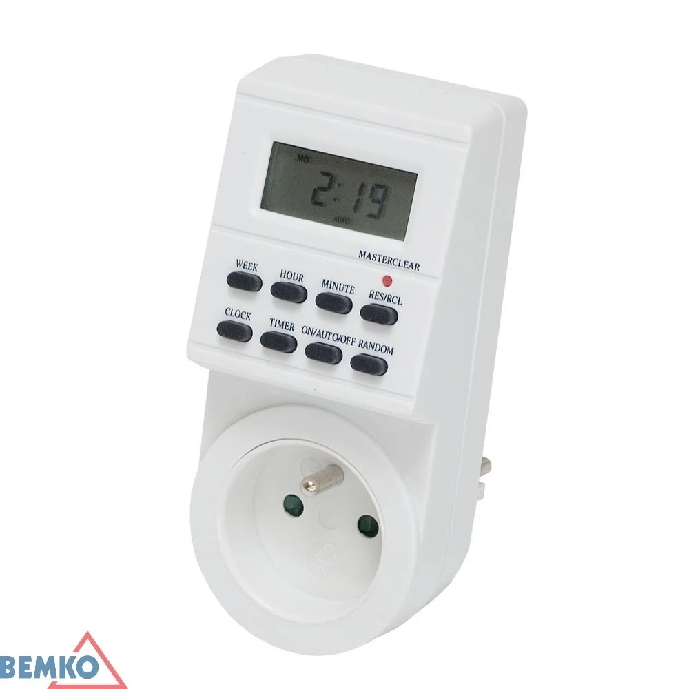 Bemko týdenní elektronický spínač do zásuvky 230 V / 16 A, 8 programů, IP20 BM-B60-TSEF1