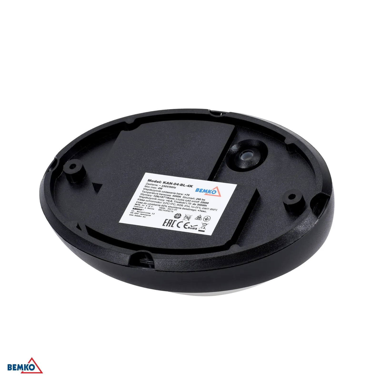 LED mennyezeti lámpa IP54 8W 4000K 720 lm fekete Bemko BM-C45-KAN-08-BL-4K