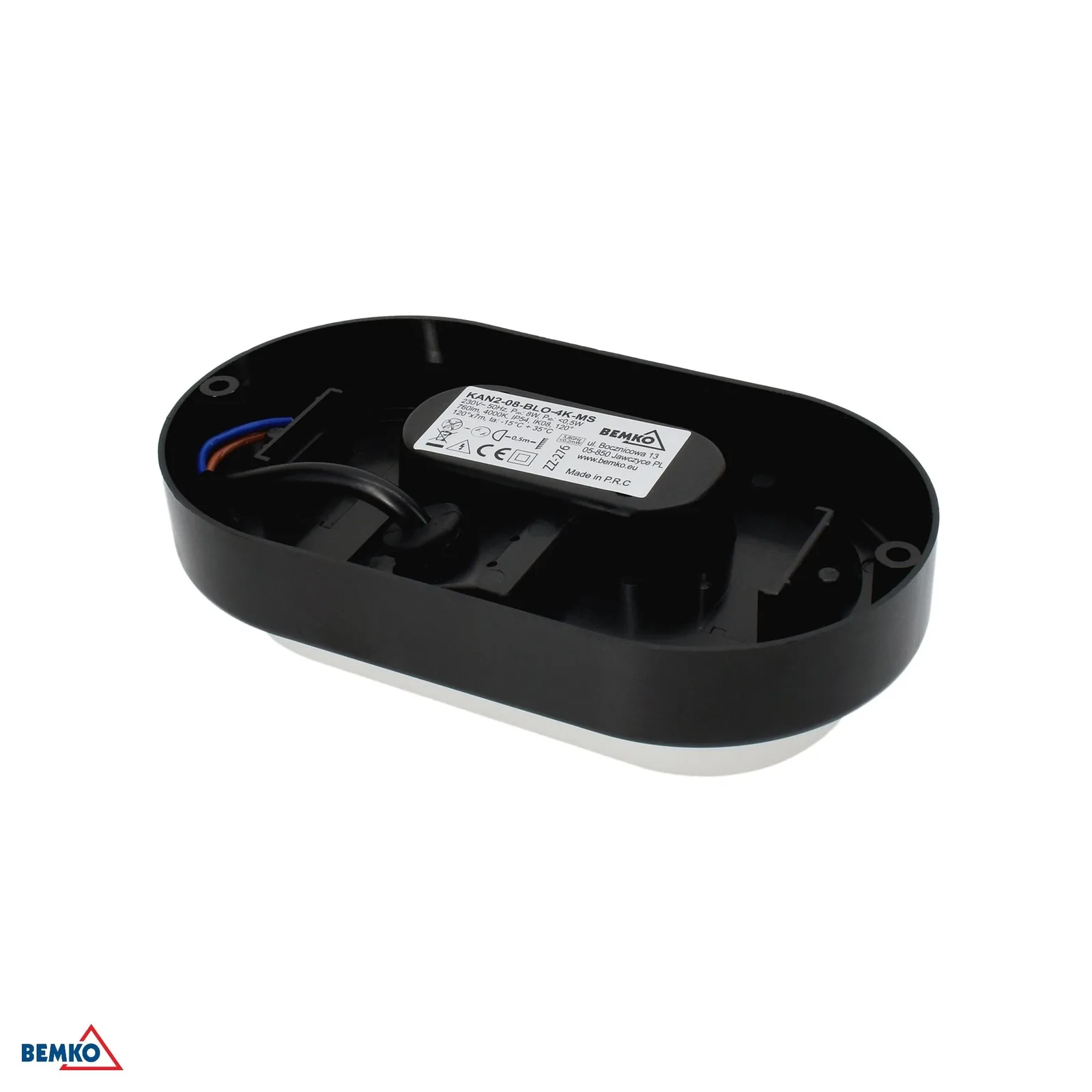 Bemko ovális LED lámpa 8W 4000K 760 lm IP54 fekete BM-C45-KAN2-08-BLO-4K