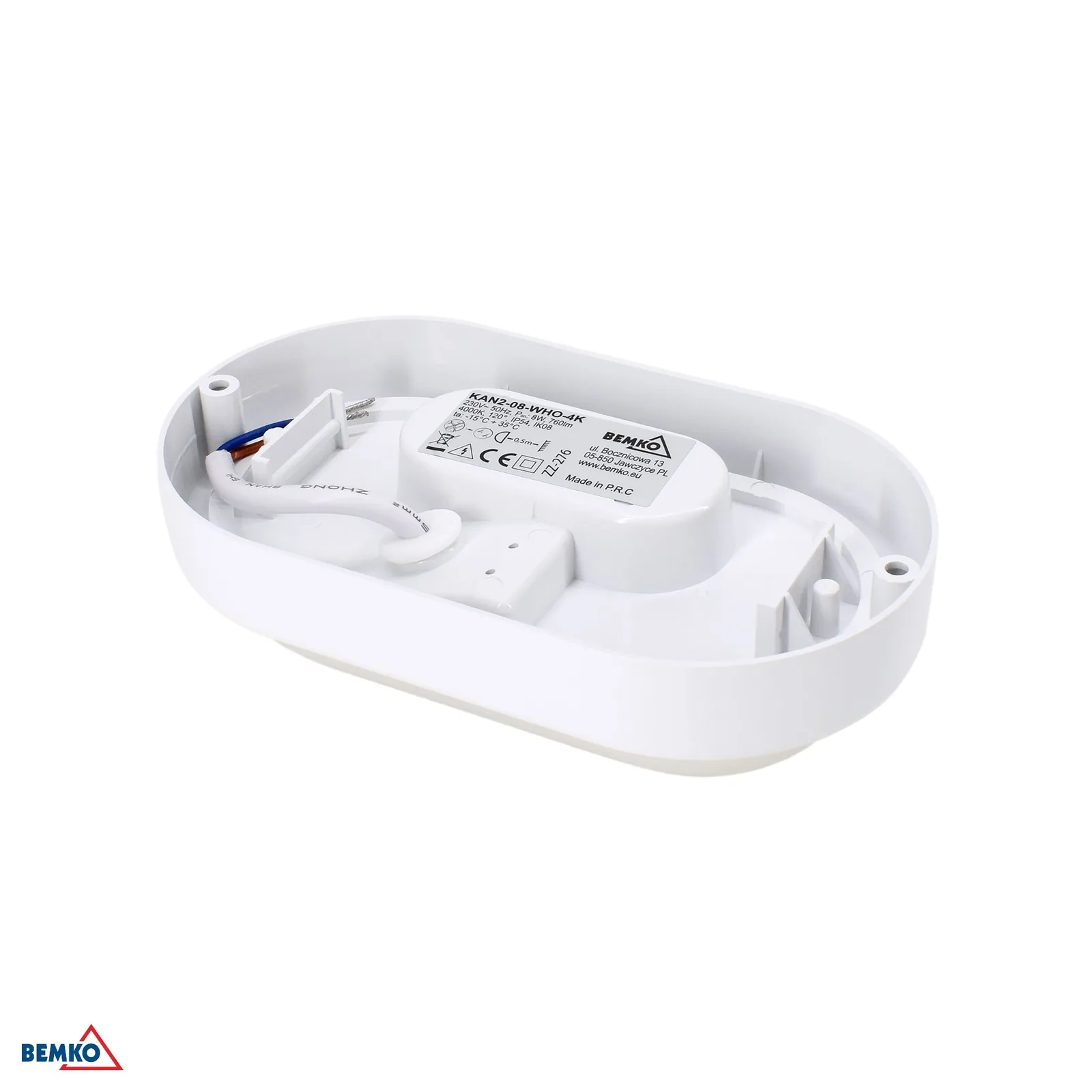 LED prisadna ovalna svetilka 8W 4000K 760 lm IP54, bela BM-C45-KAN2-08-WHO-4K