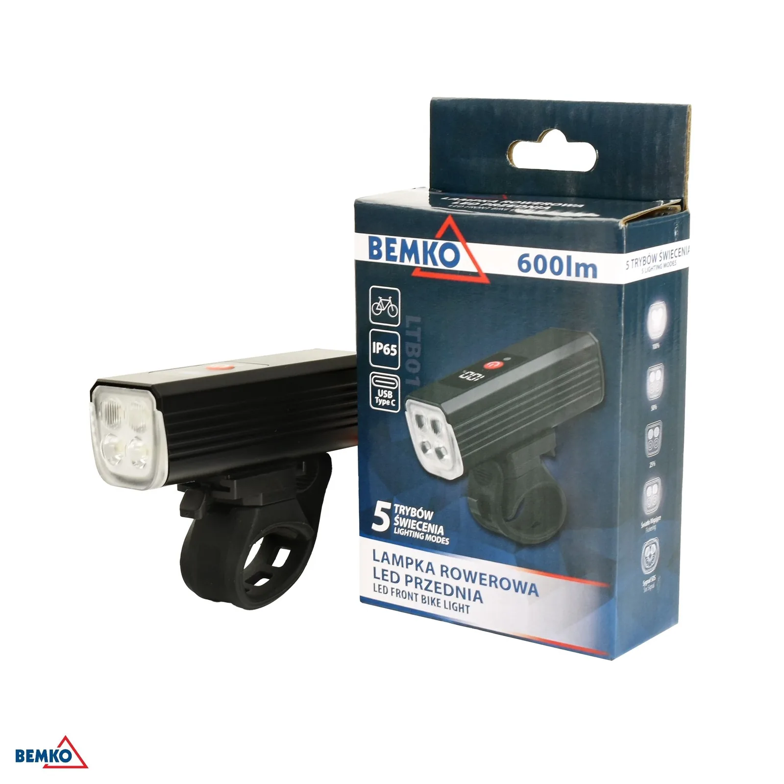 Bemko LED kerékpár első lámpa 600 lm USB-C IP65 BM-C49-LTB01