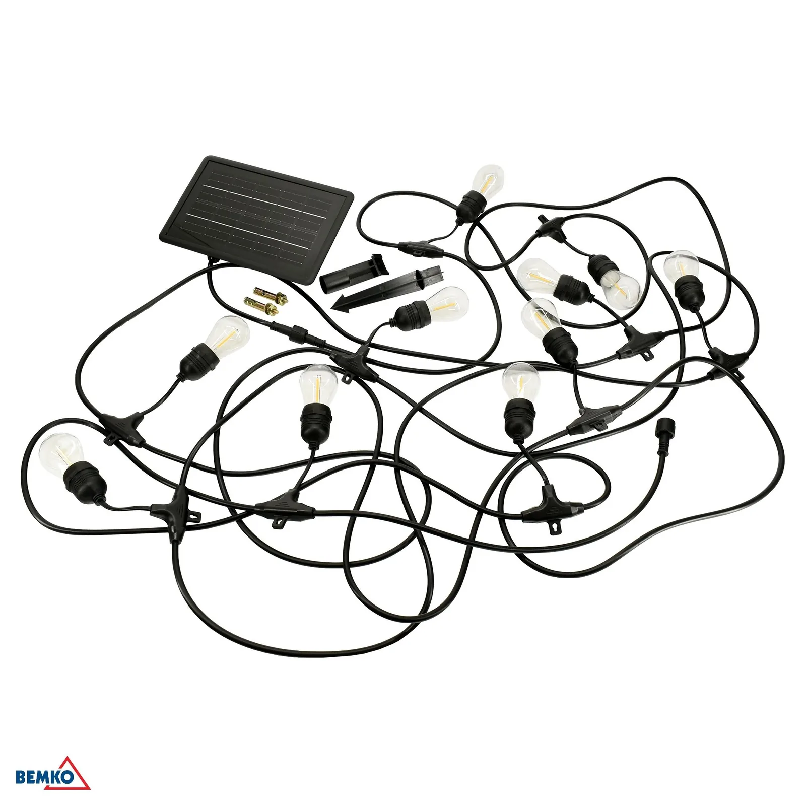Bemko szolár LED fényfüzér 10 m, 10 LED, 3000 K, IP65, fekete BM-C83-SOB-003BL-3K