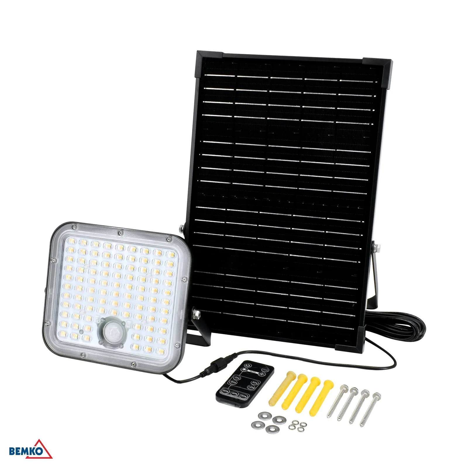 Bemko solarni LED reflektor s PIR senzorjem 30W 4800 lm IP65 3000/4000K BM-C83-SOP-030BL-CCT-PIR