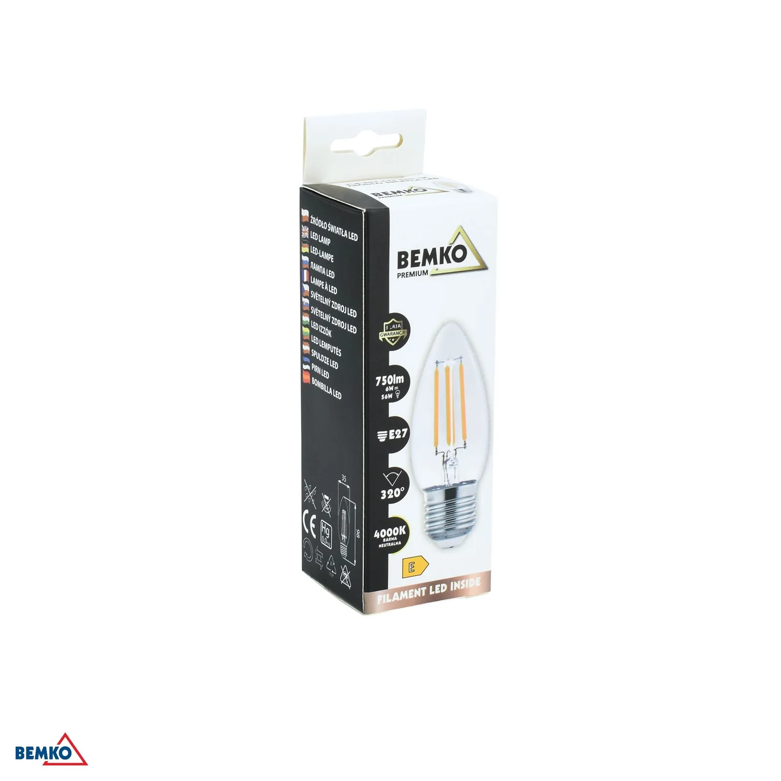 LED filamentna žarnica E27 C35 6 W 750 lm 4000 K BM-D86-FLB-E27-C35-060-4K