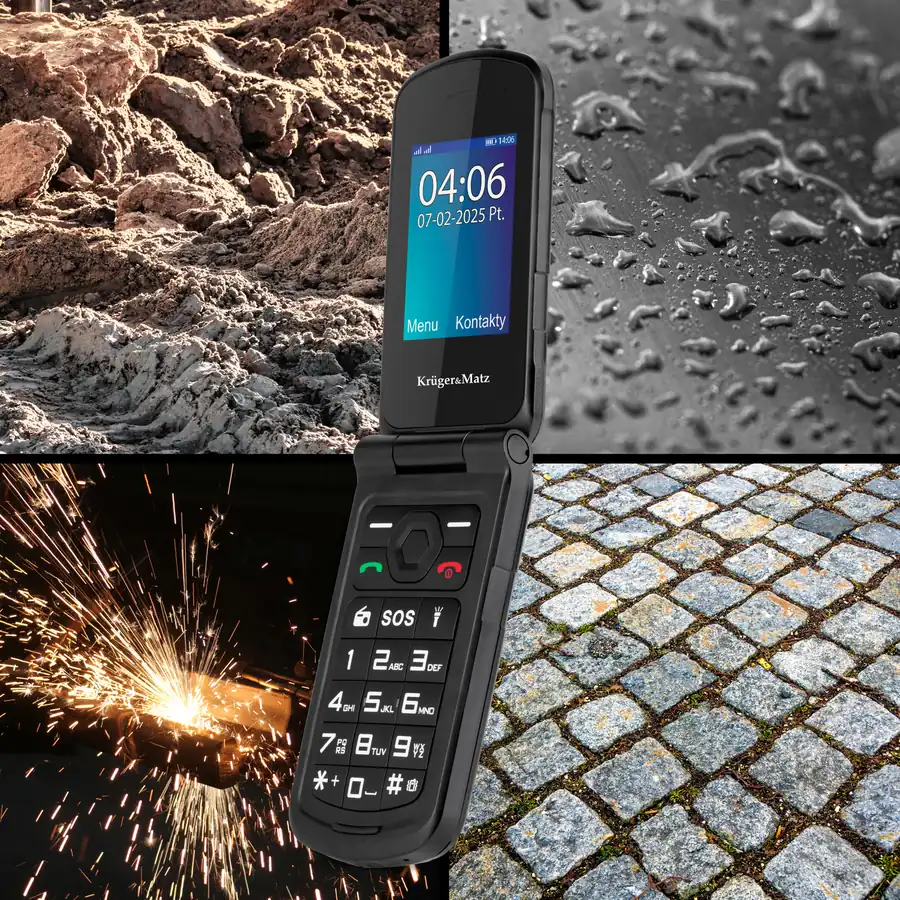 Odolný mobilný telefón s klapkou 4G IP68/IP69K Dual SIM Krüger&Matz IRON 5 Flip L-KM0466 detail 3