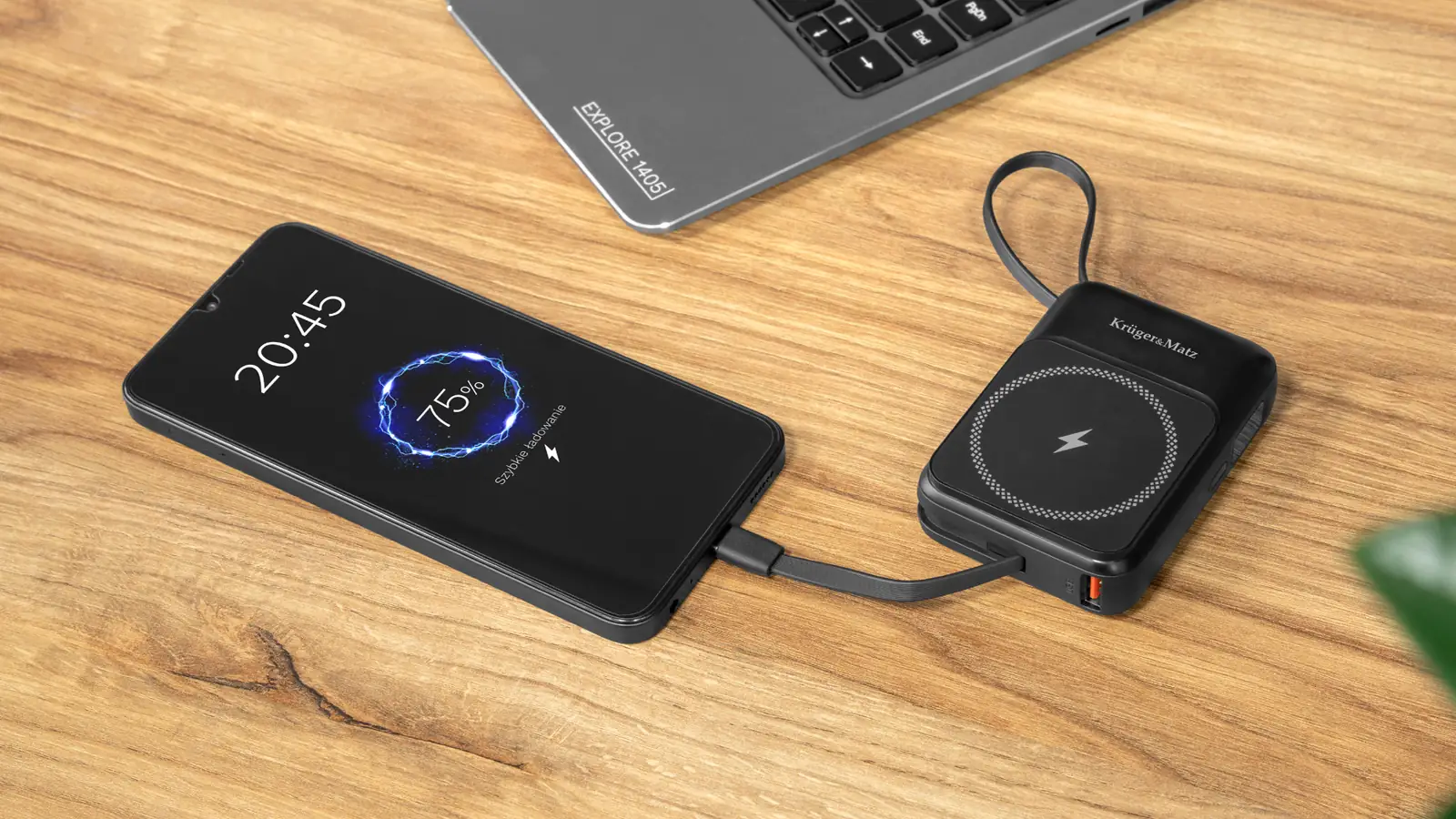 Magnetická powerbanka s bezdrôtovým nabíjaním 10000 mAh Krüger&Matz čierna L-KM0913-B