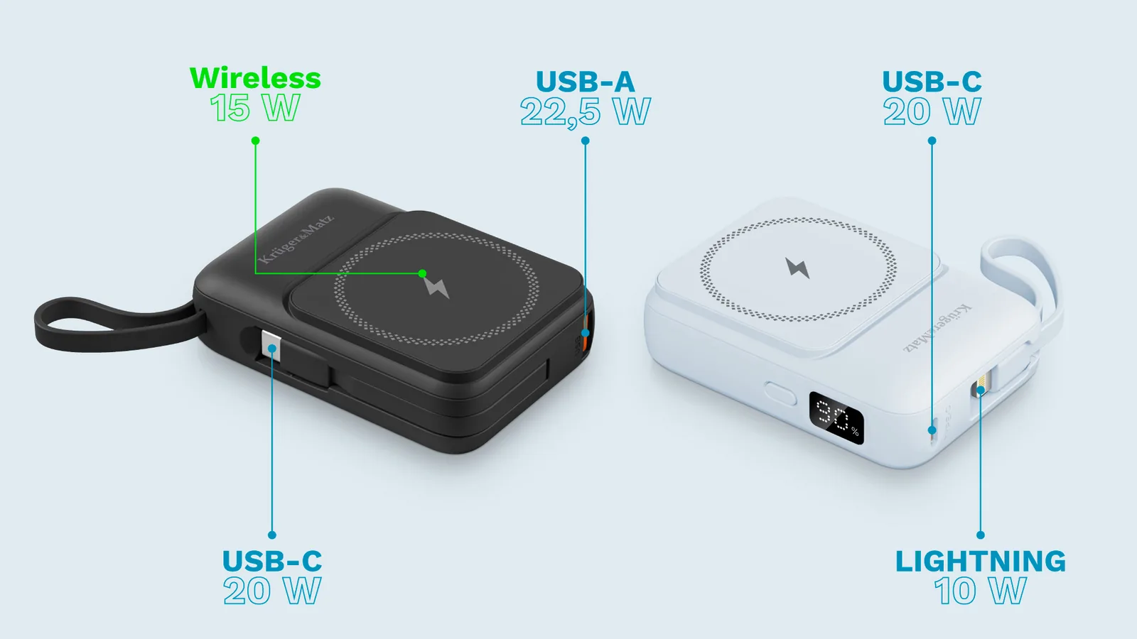Magnetická powerbanka s bezdrôtovým nabíjaním 10000 mAh Krüger&Matz čierna L-KM0913-B detail 3