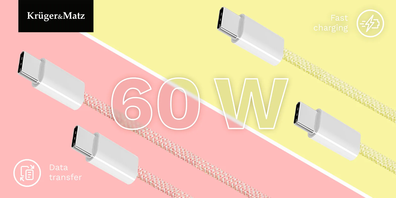 USB-C kábel USB-C na USB-C 60 W 1 m žltý Krüger&Matz Basic L-KM1271-1Y