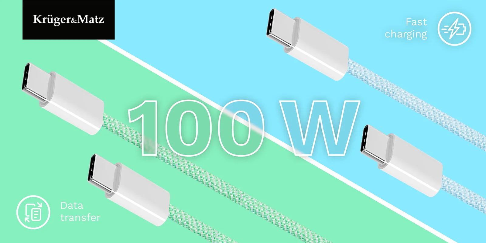 USB-C kábel USB-C na USB-C 100 W 1,5 m modrý Krüger&Matz Basic L-KM1272-1-5BL