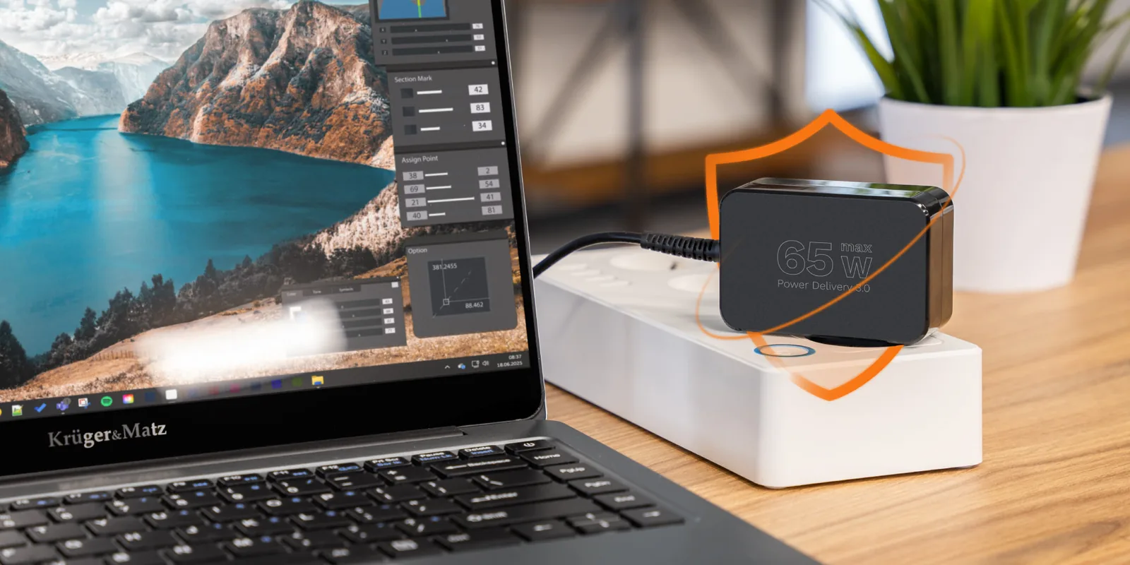 Univerzálny napájací adaptér na notebook 65 W USB-C PD, 7 koncoviek, Krüger&Matz L-KM1450-65 detail 5
