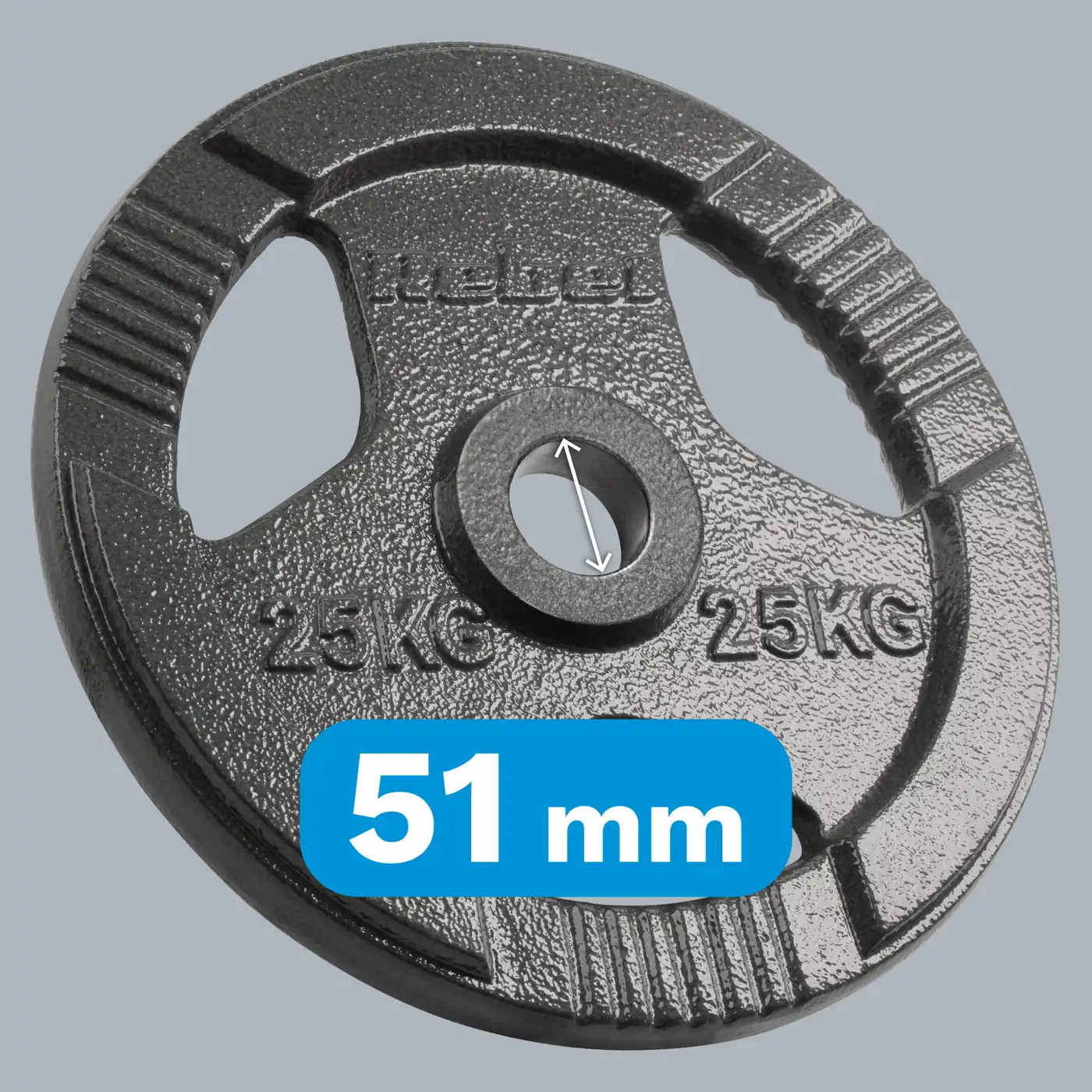 Olympijský liatinový kotúč na činku 25 kg 51 mm s úchytmi Rebel Active L-RBA-2143-25 detail 5
