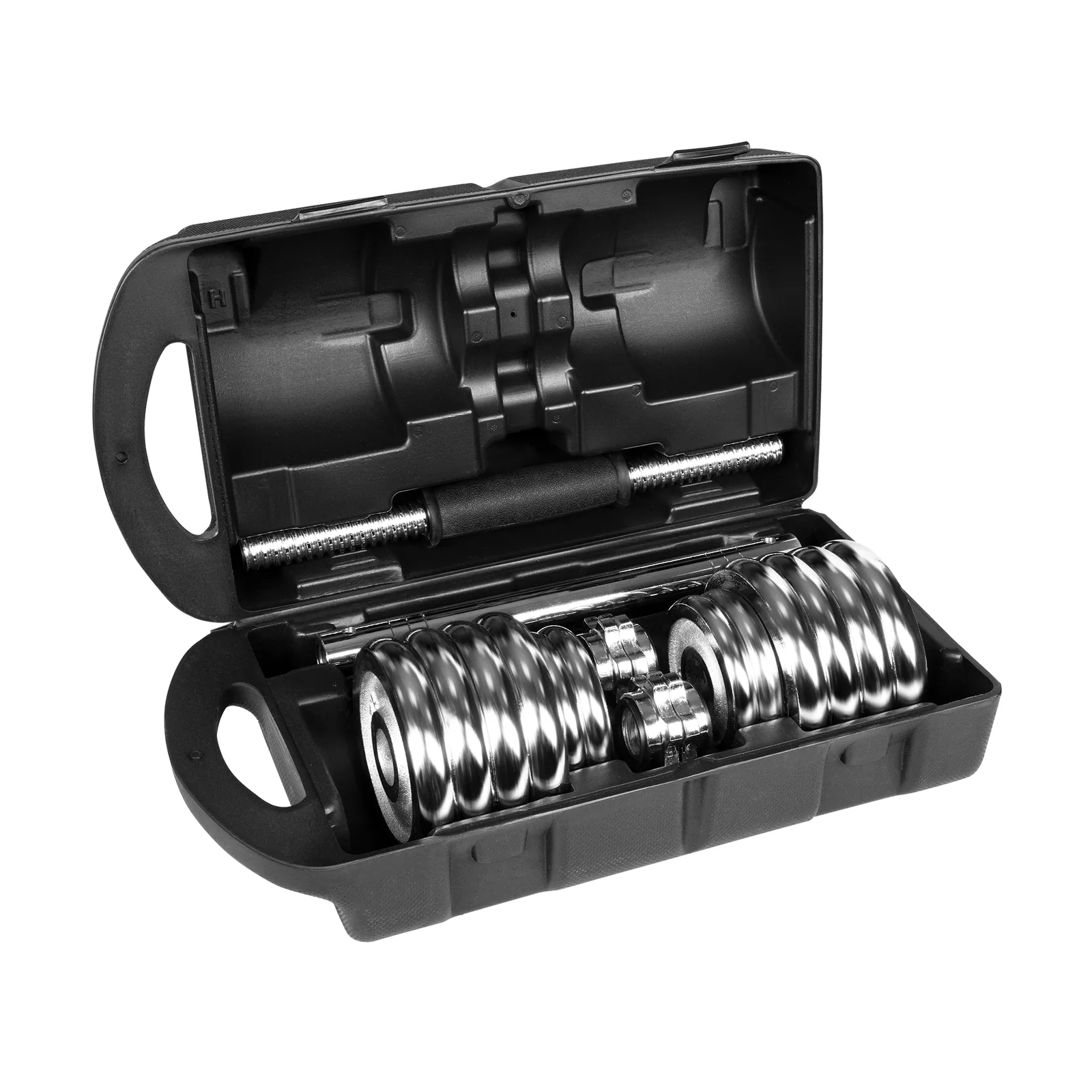 Nastaviteľné liatinové činky v kufríku 15 kg so spojovacou tyčou L-RBA-2326-15 detail 3