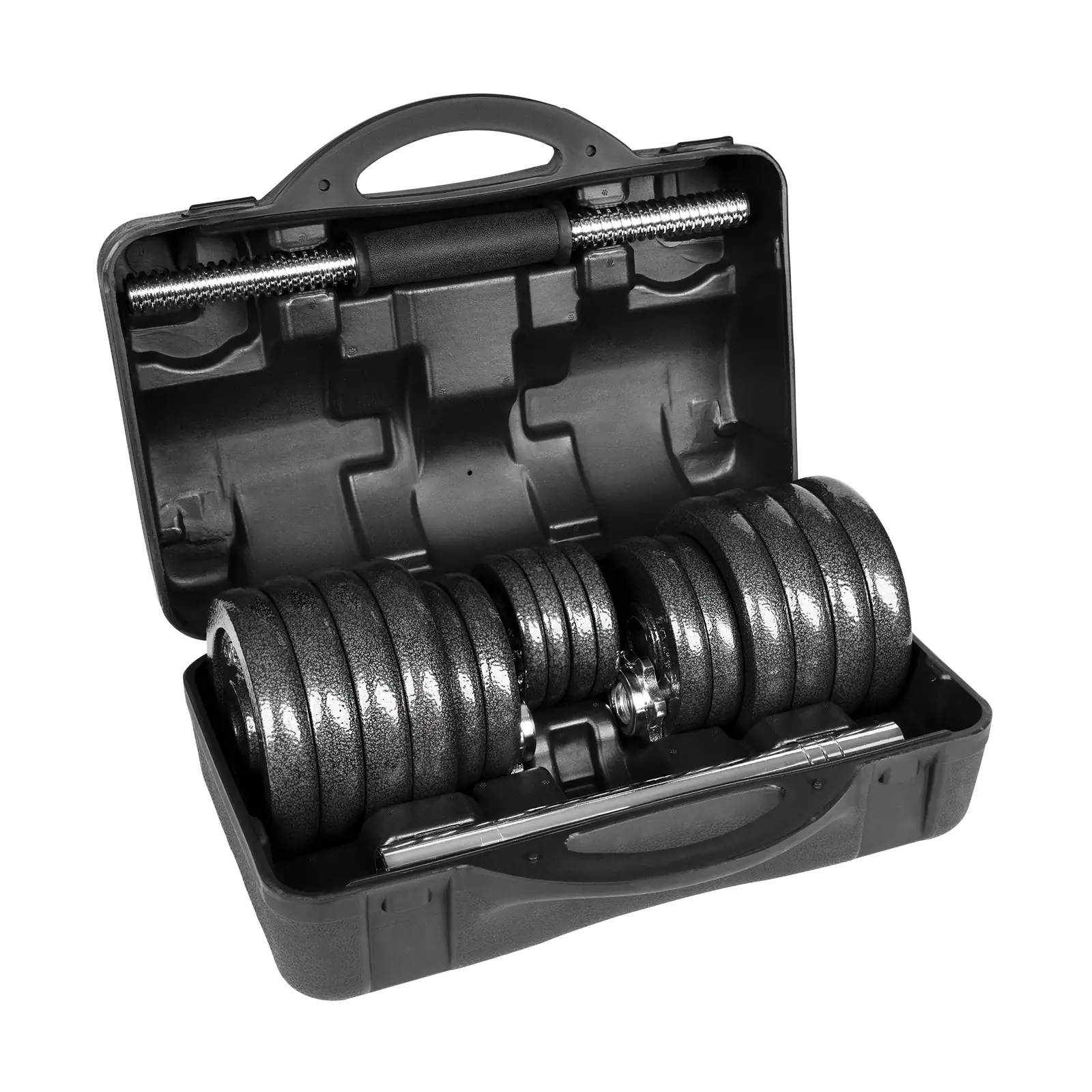 Nastaviteľné liatinové činky 30 kg v kufríku so spojovacou tyčou L-RBA-2327-30 detail 3