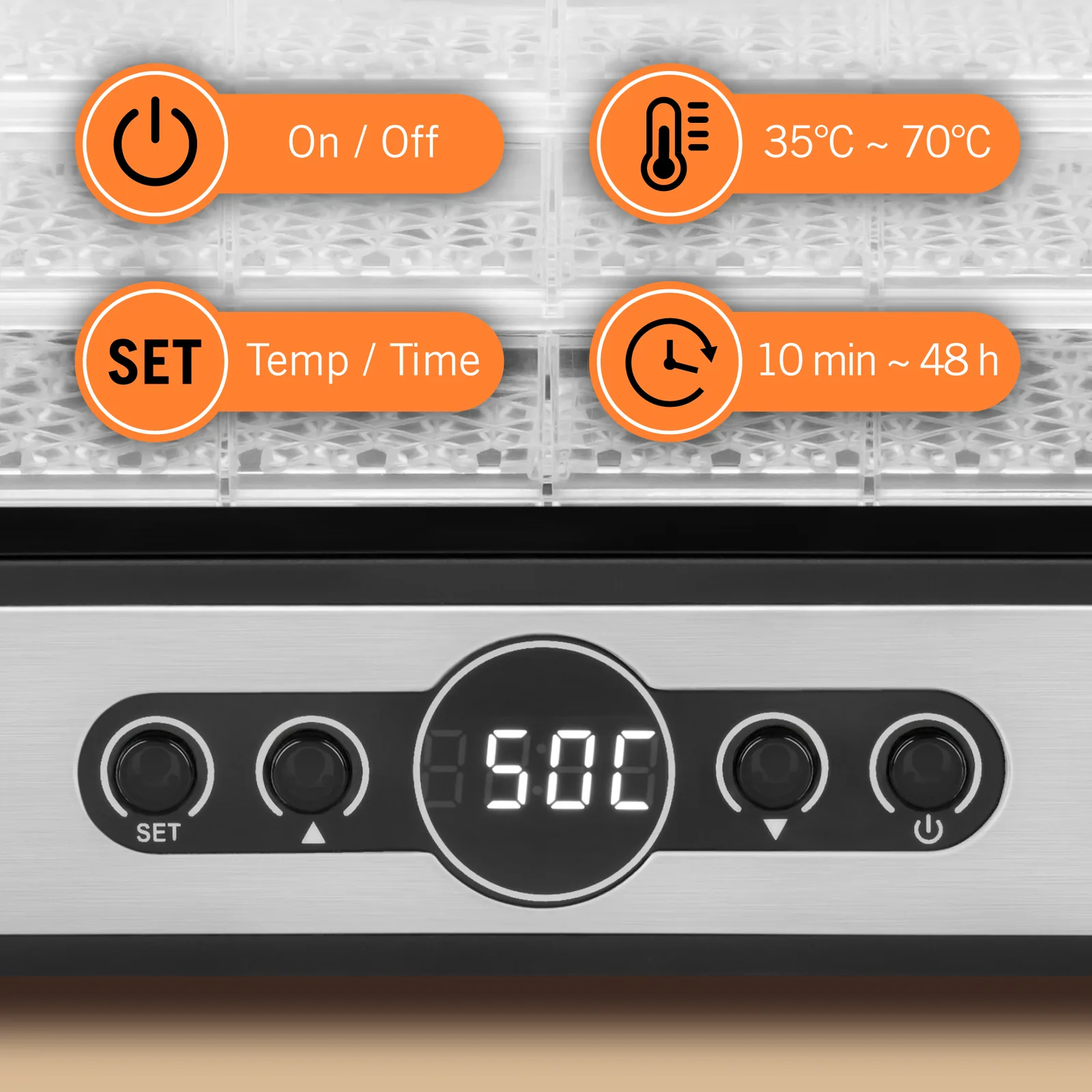 Sušička na ovocie a zeleninu Teesa 400 W, 5 sít, LCD L-TSA3032 detail 2