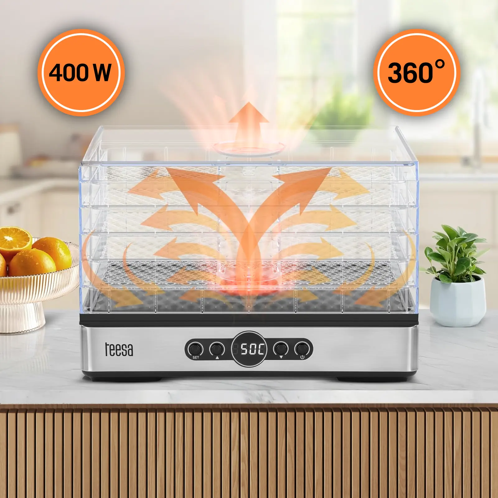 Sušička na ovocie a zeleninu Teesa 400 W, 5 sít, LCD L-TSA3032 detail 4