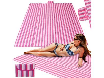 Vodovzdorná plážová podložka, pikniková deka, skladateľná plážová taška XXL 200 x 200 cm, ružová