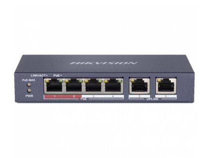 DS-3E0106P-E/M - Prepínač 4x PoE + 2x Uplink, 35W - Hikvision