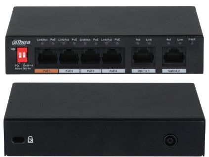 PFS3006-4ET-60-V2 - Prepínač PoE 4+2, 1xHiPoE, Uplink 100Mbps, 60W - DAHUA - DAHUA