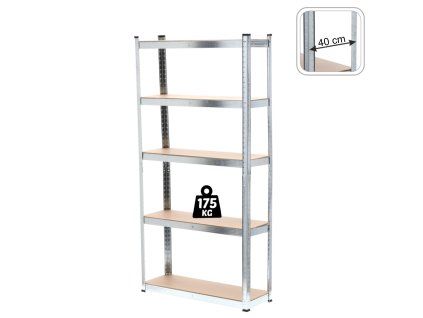 REGÁL 5-ÚROVŇOVÝ 180 x 90 x 40 CM NOSNOSŤ POLICE: 175 KG *0878